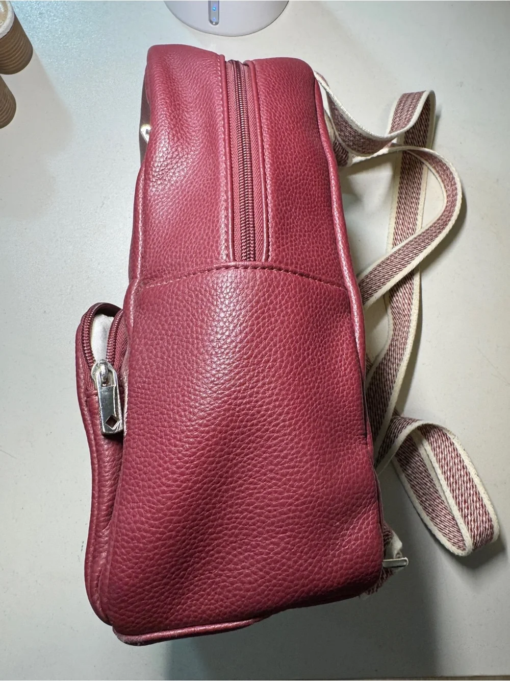 Thirty-One Monogram 'L' Burgundy Faux Leather Backpack